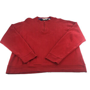 Orvis Men's Shirt Long Sleeve Pullover 1/4 Zip Sweater Red‎ Heavyweight Large